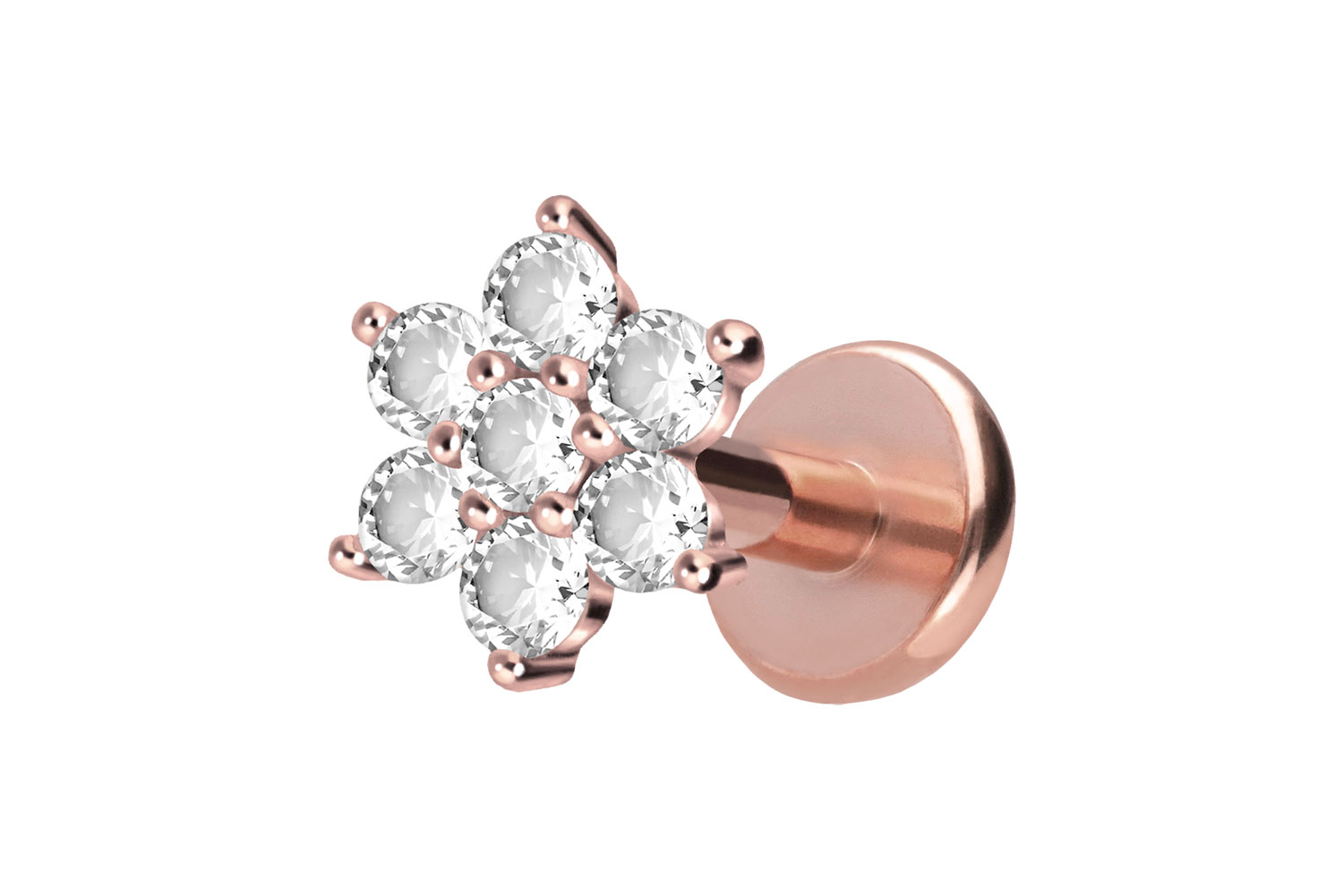 Titan Labret Piercing mit Push Fit KRISTALLBLUME